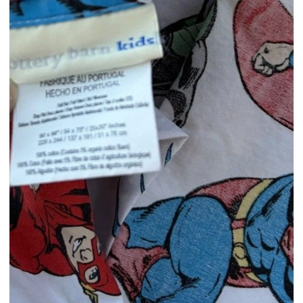 Pottery Barn Kids Justice League Flat Fitted Sheet Set Full Size 100% Cotton